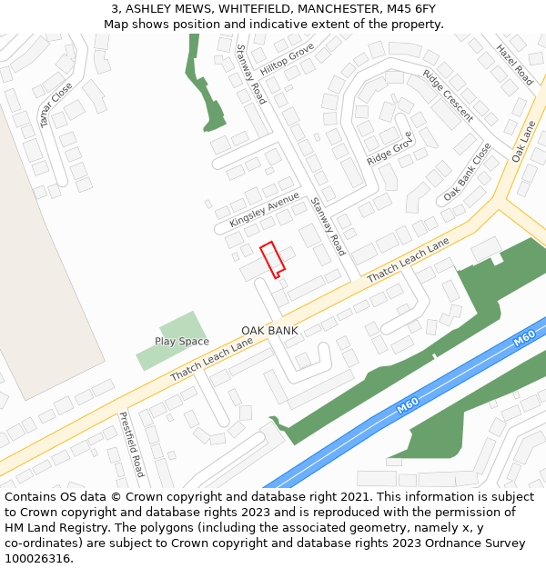 3, ASHLEY MEWS, WHITEFIELD, MANCHESTER, M45 6FY: Location map and indicative extent of plot