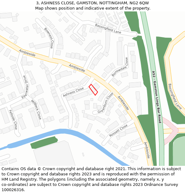 3, ASHNESS CLOSE, GAMSTON, NOTTINGHAM, NG2 6QW: Location map and indicative extent of plot