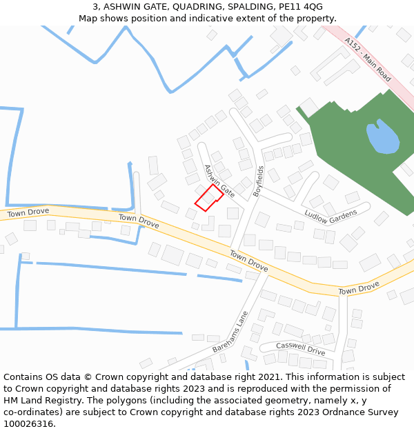 3, ASHWIN GATE, QUADRING, SPALDING, PE11 4QG: Location map and indicative extent of plot