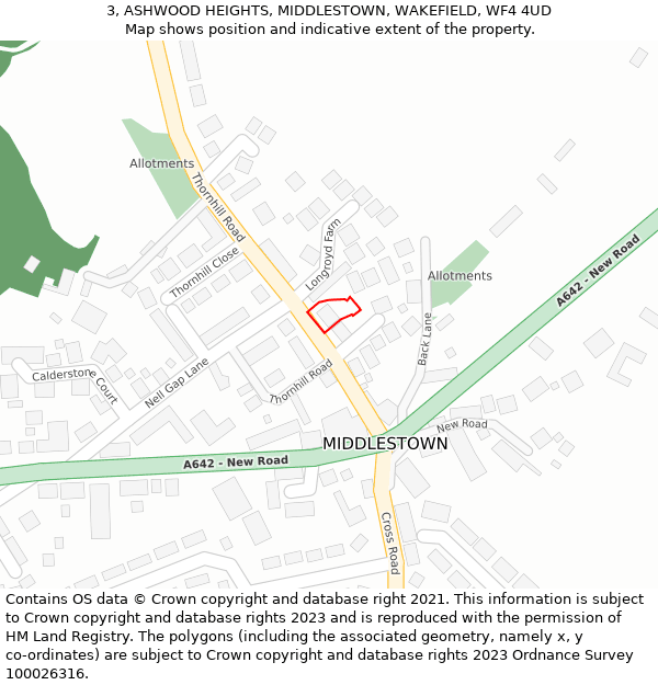 3, ASHWOOD HEIGHTS, MIDDLESTOWN, WAKEFIELD, WF4 4UD: Location map and indicative extent of plot