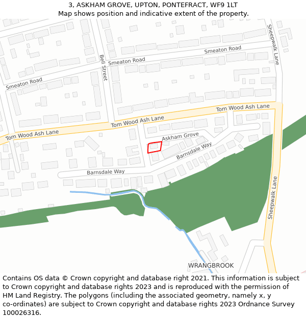 3, ASKHAM GROVE, UPTON, PONTEFRACT, WF9 1LT: Location map and indicative extent of plot