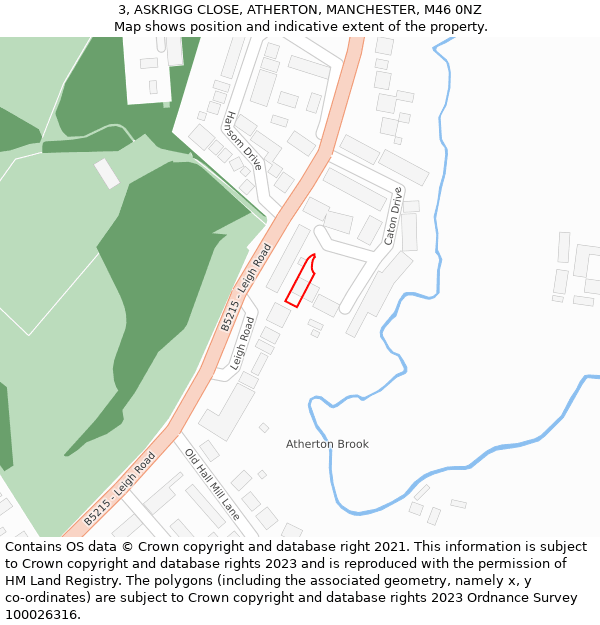 3, ASKRIGG CLOSE, ATHERTON, MANCHESTER, M46 0NZ: Location map and indicative extent of plot