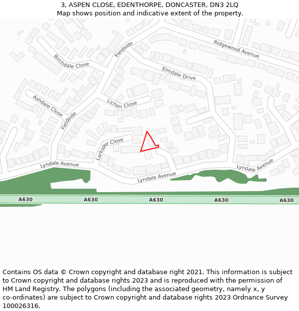 3, ASPEN CLOSE, EDENTHORPE, DONCASTER, DN3 2LQ: Location map and indicative extent of plot