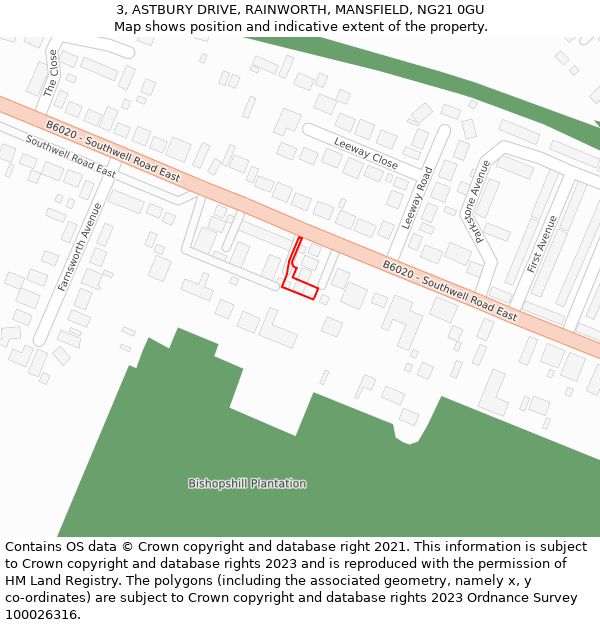 3, ASTBURY DRIVE, RAINWORTH, MANSFIELD, NG21 0GU: Location map and indicative extent of plot