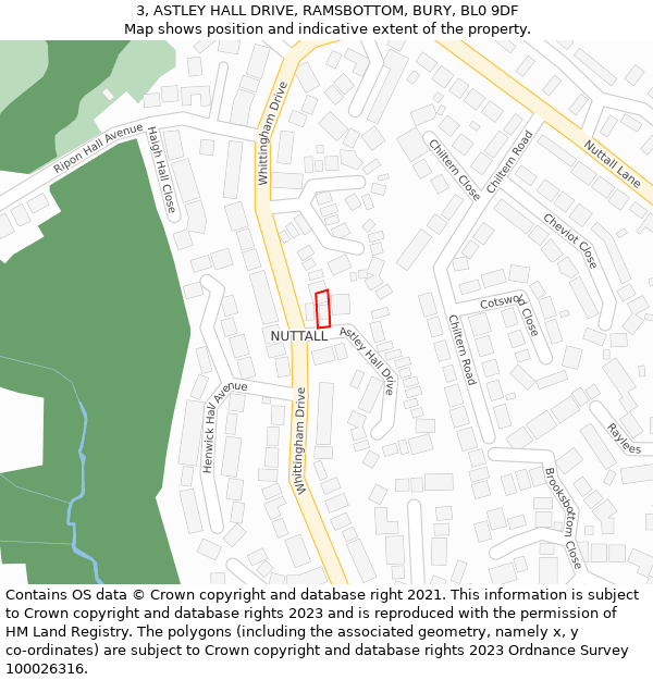 3, ASTLEY HALL DRIVE, RAMSBOTTOM, BURY, BL0 9DF: Location map and indicative extent of plot