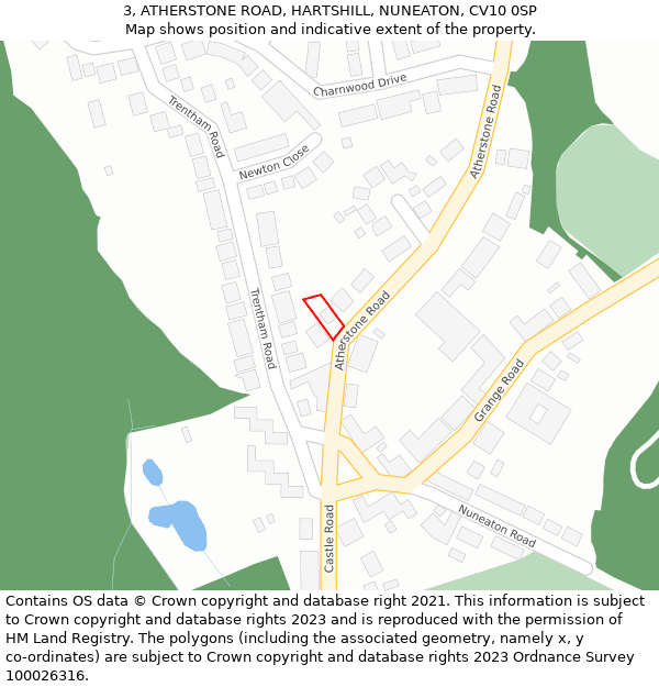 3, ATHERSTONE ROAD, HARTSHILL, NUNEATON, CV10 0SP: Location map and indicative extent of plot