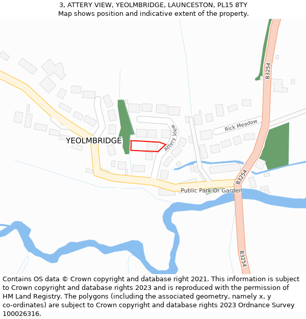 3, ATTERY VIEW, YEOLMBRIDGE, LAUNCESTON, PL15 8TY: Location map and indicative extent of plot