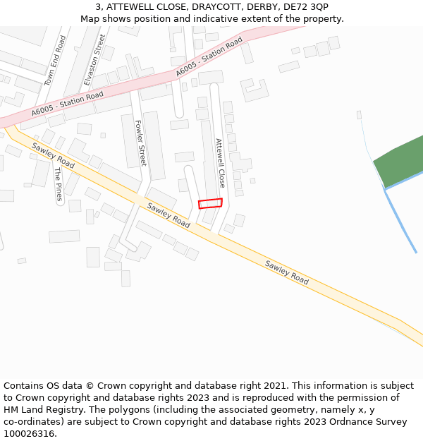 3, ATTEWELL CLOSE, DRAYCOTT, DERBY, DE72 3QP: Location map and indicative extent of plot