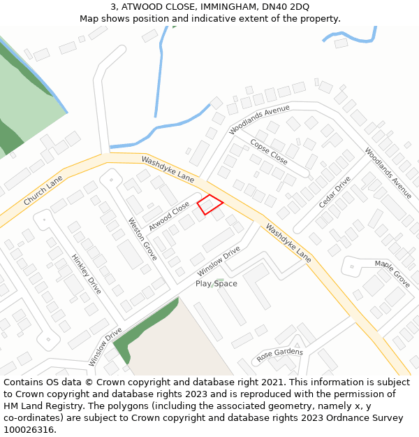 3, ATWOOD CLOSE, IMMINGHAM, DN40 2DQ: Location map and indicative extent of plot