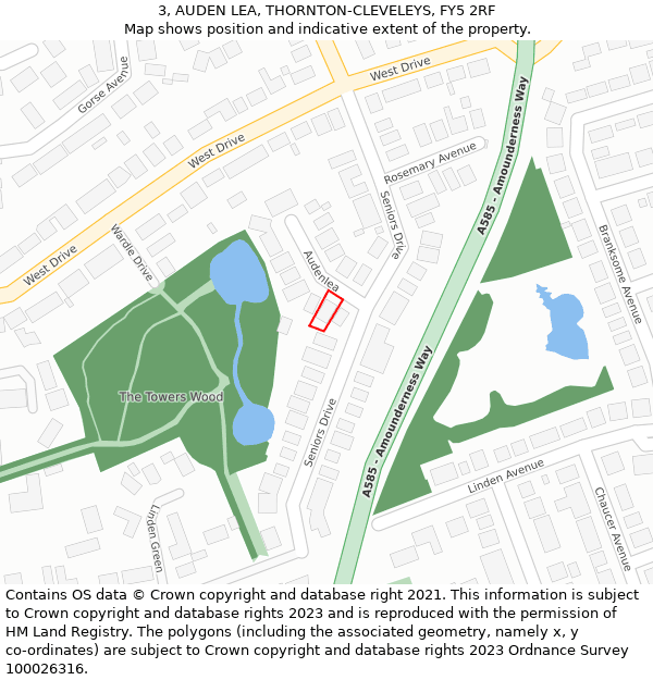 3, AUDEN LEA, THORNTON-CLEVELEYS, FY5 2RF: Location map and indicative extent of plot