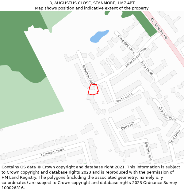 3, AUGUSTUS CLOSE, STANMORE, HA7 4PT: Location map and indicative extent of plot