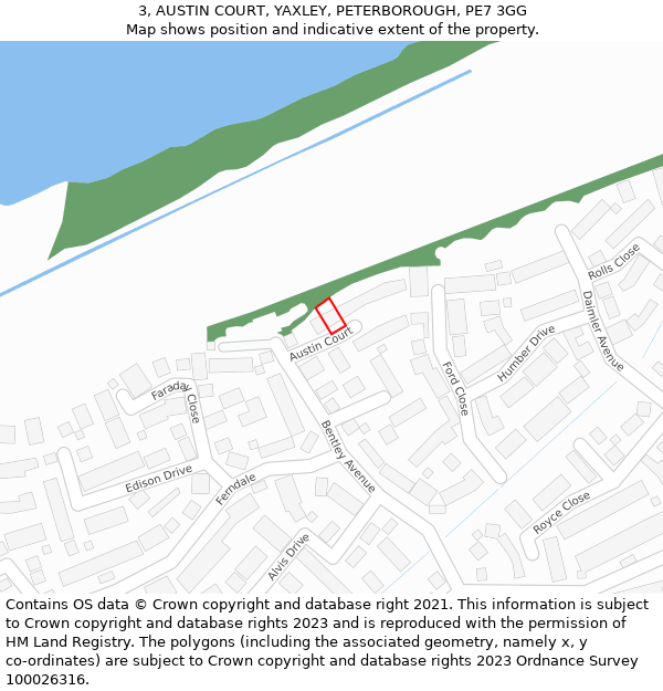 3, AUSTIN COURT, YAXLEY, PETERBOROUGH, PE7 3GG: Location map and indicative extent of plot