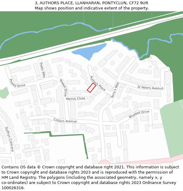 3, AUTHORS PLACE, LLANHARAN, PONTYCLUN, CF72 9UR: Location map and indicative extent of plot