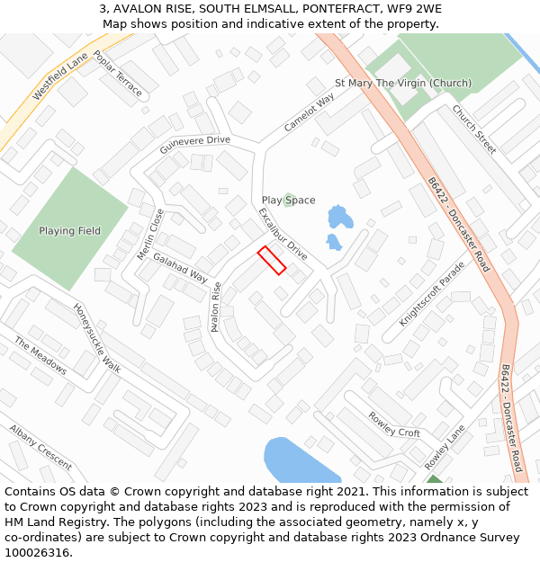 3, AVALON RISE, SOUTH ELMSALL, PONTEFRACT, WF9 2WE: Location map and indicative extent of plot