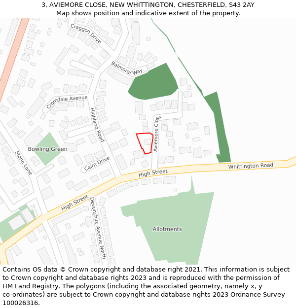 3, AVIEMORE CLOSE, NEW WHITTINGTON, CHESTERFIELD, S43 2AY: Location map and indicative extent of plot