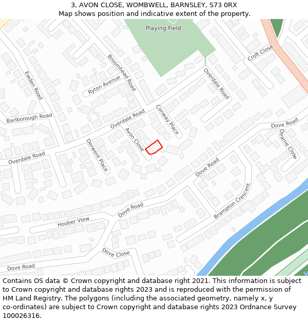 3, AVON CLOSE, WOMBWELL, BARNSLEY, S73 0RX: Location map and indicative extent of plot