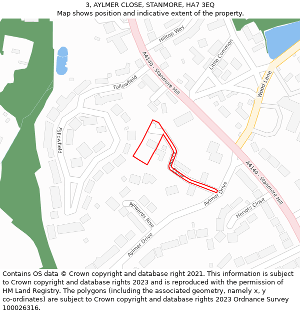 3, AYLMER CLOSE, STANMORE, HA7 3EQ: Location map and indicative extent of plot