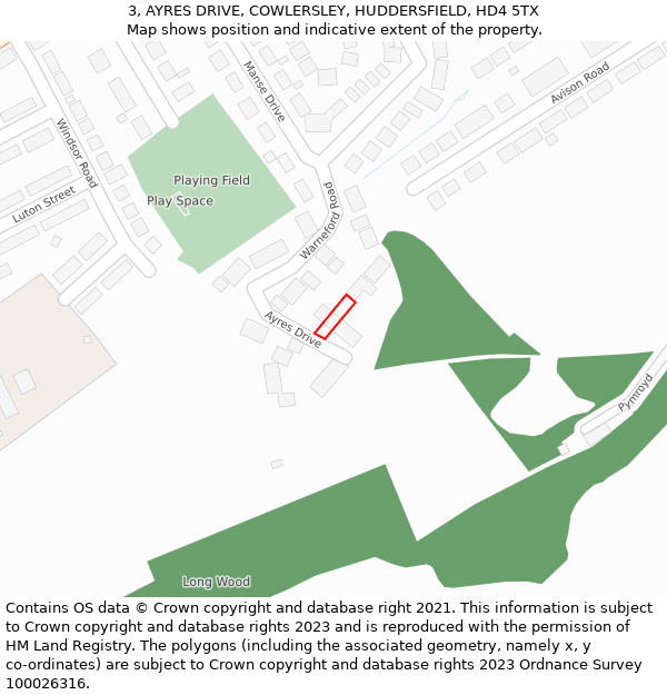3, AYRES DRIVE, COWLERSLEY, HUDDERSFIELD, HD4 5TX: Location map and indicative extent of plot