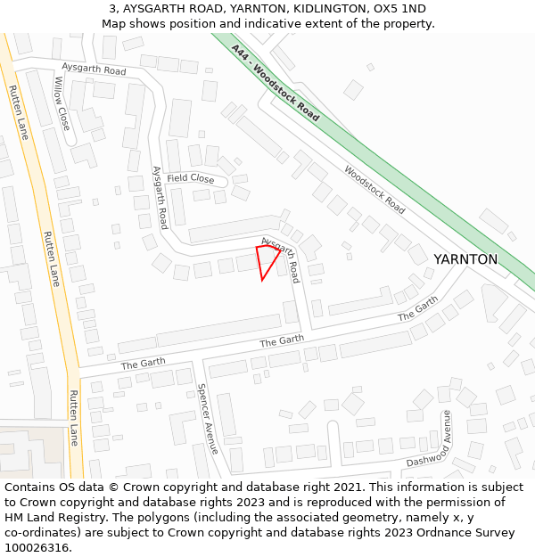 3, AYSGARTH ROAD, YARNTON, KIDLINGTON, OX5 1ND: Location map and indicative extent of plot