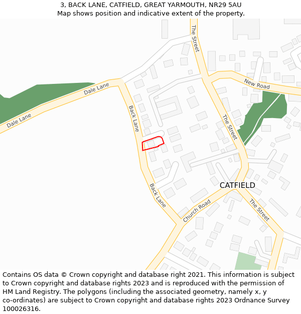 3, BACK LANE, CATFIELD, GREAT YARMOUTH, NR29 5AU: Location map and indicative extent of plot