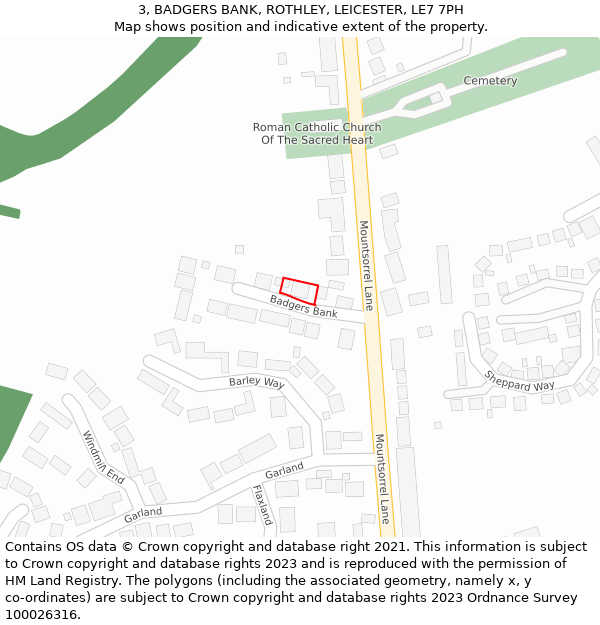 3, BADGERS BANK, ROTHLEY, LEICESTER, LE7 7PH: Location map and indicative extent of plot
