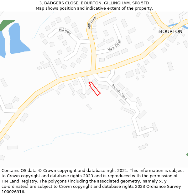 3, BADGERS CLOSE, BOURTON, GILLINGHAM, SP8 5FD: Location map and indicative extent of plot