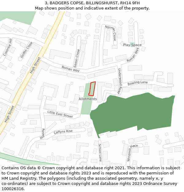 3, BADGERS COPSE, BILLINGSHURST, RH14 9FH: Location map and indicative extent of plot