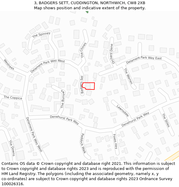 3, BADGERS SETT, CUDDINGTON, NORTHWICH, CW8 2XB: Location map and indicative extent of plot