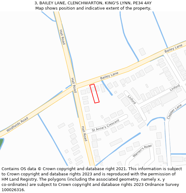 3, BAILEY LANE, CLENCHWARTON, KING'S LYNN, PE34 4AY: Location map and indicative extent of plot