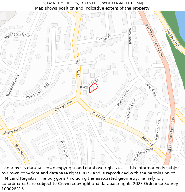 3, BAKERY FIELDS, BRYNTEG, WREXHAM, LL11 6NJ: Location map and indicative extent of plot