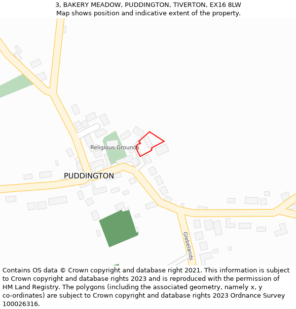 3, BAKERY MEADOW, PUDDINGTON, TIVERTON, EX16 8LW: Location map and indicative extent of plot