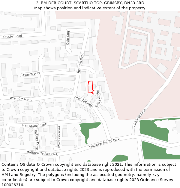 3, BALDER COURT, SCARTHO TOP, GRIMSBY, DN33 3RD: Location map and indicative extent of plot