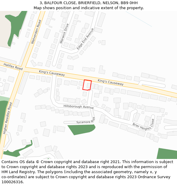 3, BALFOUR CLOSE, BRIERFIELD, NELSON, BB9 0HH: Location map and indicative extent of plot