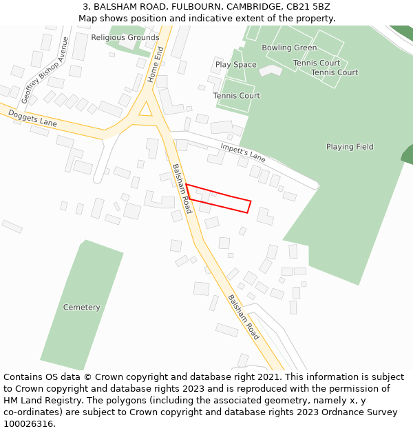 3, BALSHAM ROAD, FULBOURN, CAMBRIDGE, CB21 5BZ: Location map and indicative extent of plot