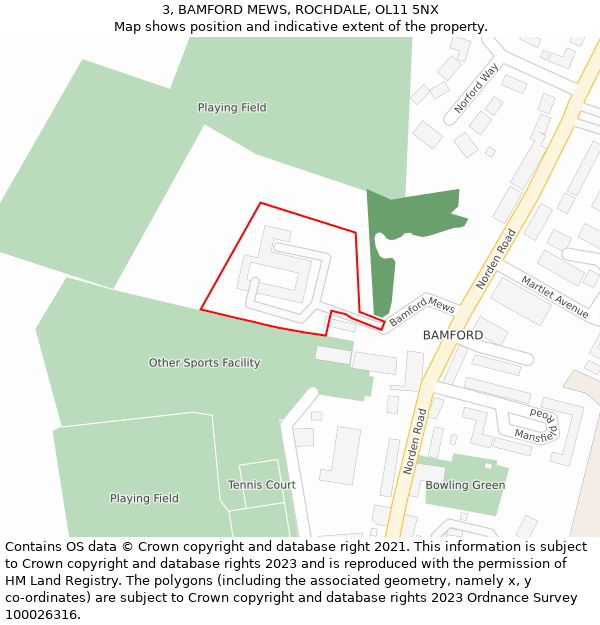 3, BAMFORD MEWS, ROCHDALE, OL11 5NX: Location map and indicative extent of plot