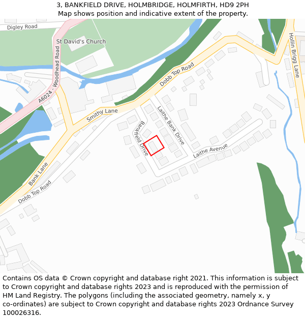 3, BANKFIELD DRIVE, HOLMBRIDGE, HOLMFIRTH, HD9 2PH: Location map and indicative extent of plot