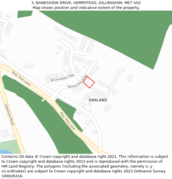 3, BANKSVIEW DRIVE, HEMPSTEAD, GILLINGHAM, ME7 3AZ: Location map and indicative extent of plot