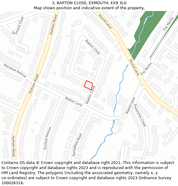 3, BAPTON CLOSE, EXMOUTH, EX8 3LG: Location map and indicative extent of plot