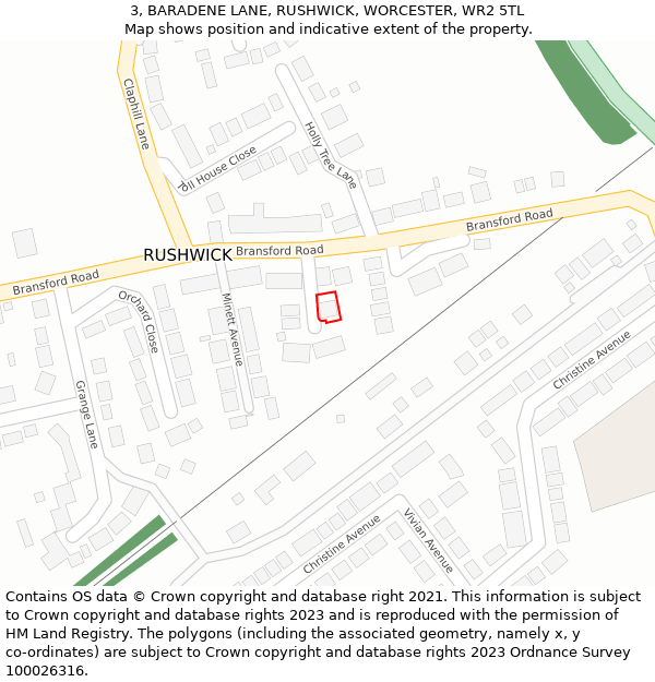 3, BARADENE LANE, RUSHWICK, WORCESTER, WR2 5TL: Location map and indicative extent of plot