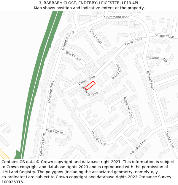 3, BARBARA CLOSE, ENDERBY, LEICESTER, LE19 4PL: Location map and indicative extent of plot