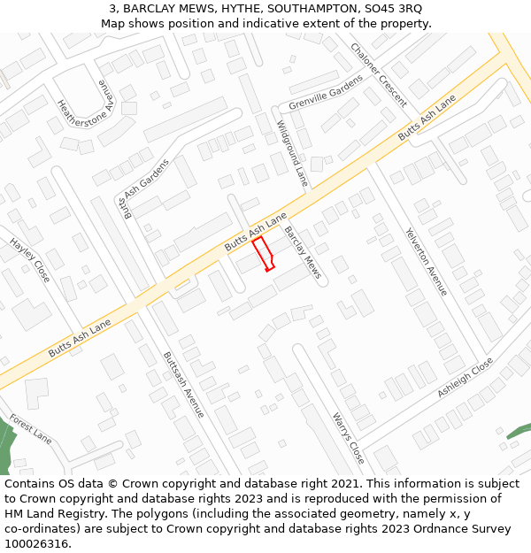 3, BARCLAY MEWS, HYTHE, SOUTHAMPTON, SO45 3RQ: Location map and indicative extent of plot