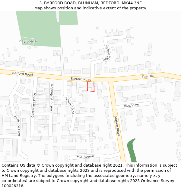 3, BARFORD ROAD, BLUNHAM, BEDFORD, MK44 3NE: Location map and indicative extent of plot