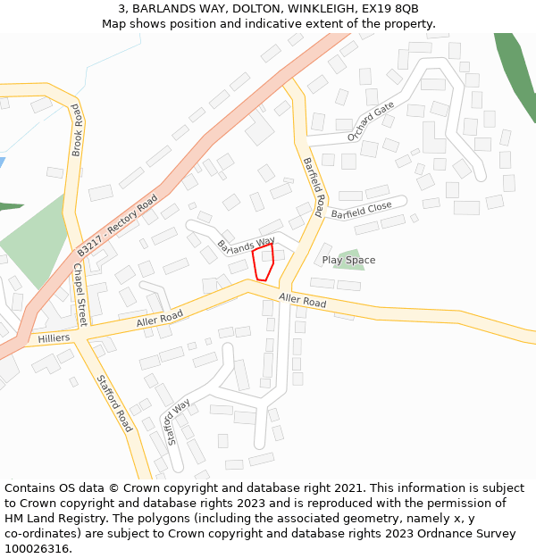 3, BARLANDS WAY, DOLTON, WINKLEIGH, EX19 8QB: Location map and indicative extent of plot