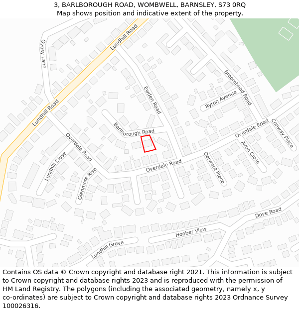 3, BARLBOROUGH ROAD, WOMBWELL, BARNSLEY, S73 0RQ: Location map and indicative extent of plot