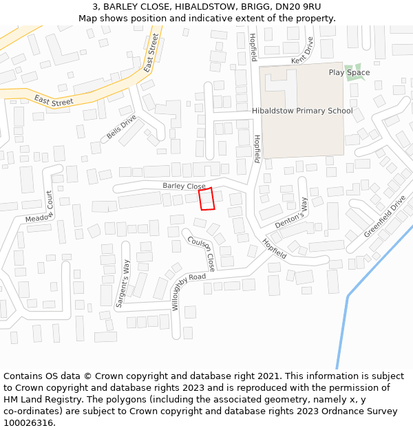 3, BARLEY CLOSE, HIBALDSTOW, BRIGG, DN20 9RU: Location map and indicative extent of plot