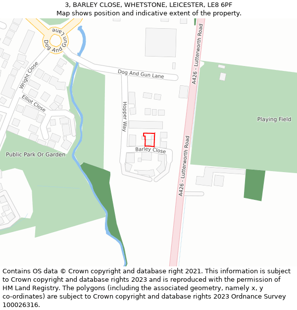 3, BARLEY CLOSE, WHETSTONE, LEICESTER, LE8 6PF: Location map and indicative extent of plot