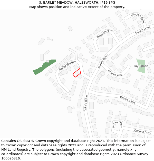 3, BARLEY MEADOW, HALESWORTH, IP19 8PG: Location map and indicative extent of plot