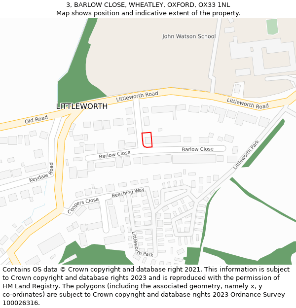3, BARLOW CLOSE, WHEATLEY, OXFORD, OX33 1NL: Location map and indicative extent of plot