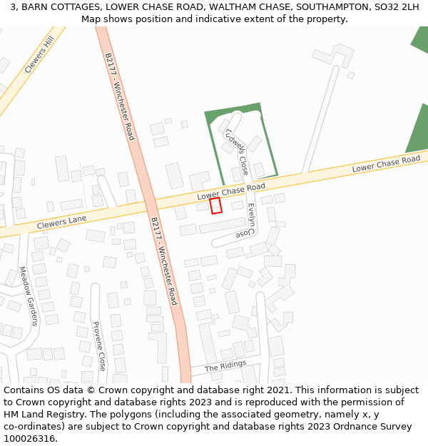 3, BARN COTTAGES, LOWER CHASE ROAD, WALTHAM CHASE, SOUTHAMPTON, SO32 2LH: Location map and indicative extent of plot
