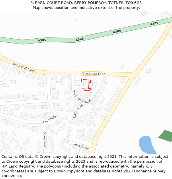 3, BARN COURT ROAD, BERRY POMEROY, TOTNES, TQ9 6GS: Location map and indicative extent of plot